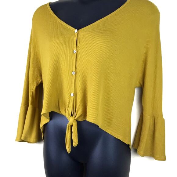 NEWBURY KUSTOM Mustard Bell Sleeved F Top Sz Small - Picture 2 of 6